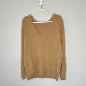 Moochi‎ Collection Mongolian Cashmere Tan V-Neck Sweater Relaxed Fit Small